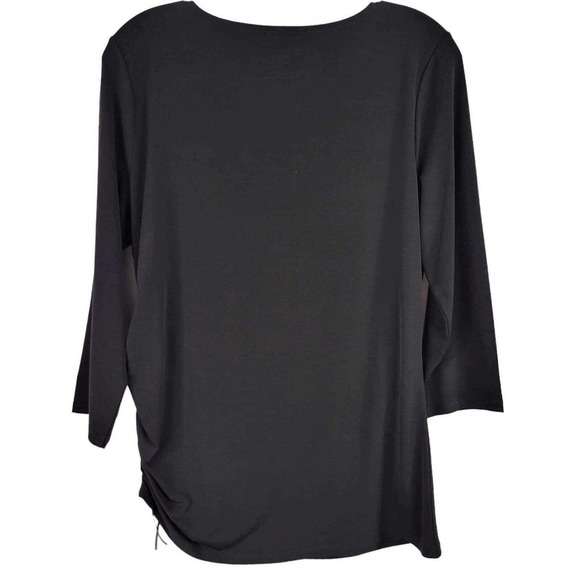 Chicos Tunic Size 1 US 8 Lace Up Side Top Black Stretch Knit 3/4 Sleeve - Picture 3 of 8
